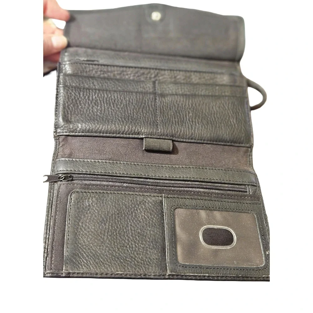 Fossil Black Pebbled Genuine Leather Crossbody Wallet Travel Bag Organizer